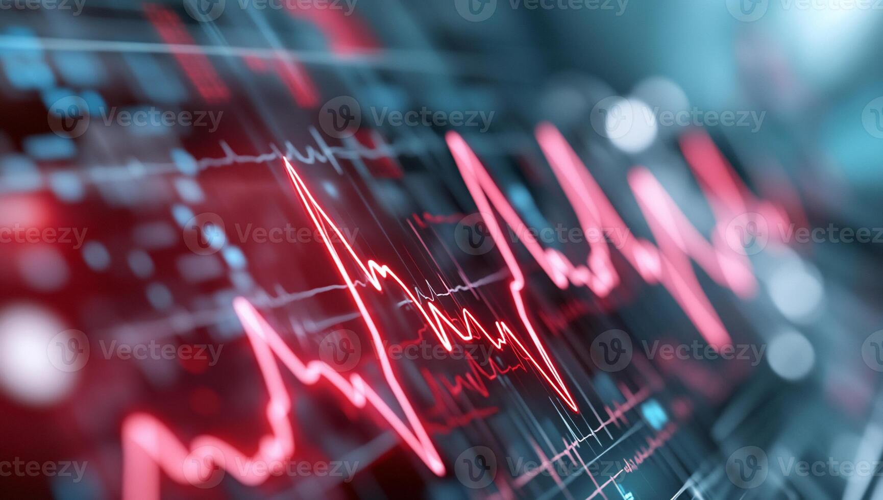 Abstract visualization of a heartbeat or ECG signal in vibrant red tones. photo