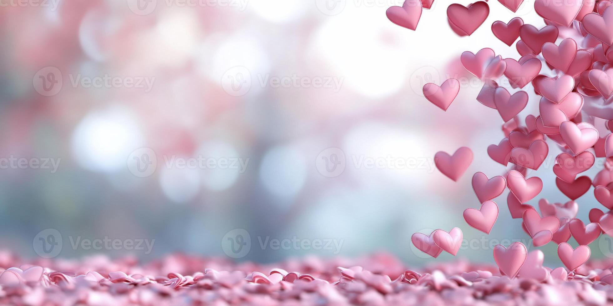A dreamy scene of floating hearts over a soft pink background. photo
