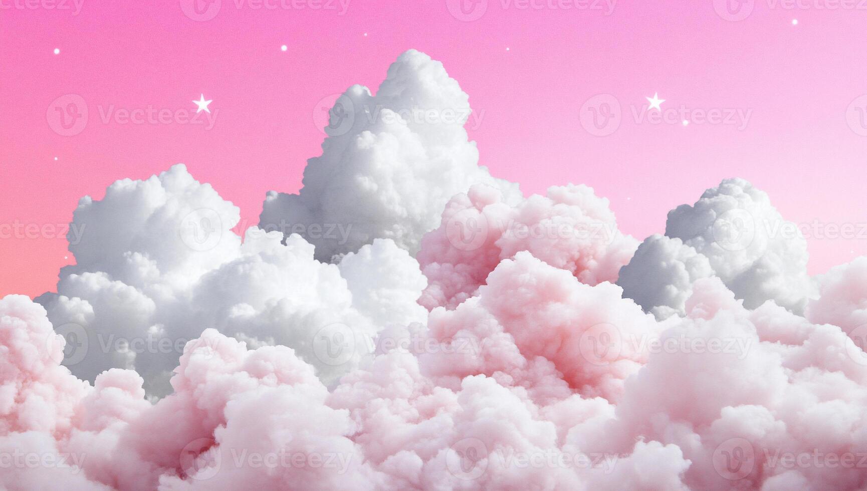 A dreamy sky filled with fluffy clouds in soft pink and white hues. photo