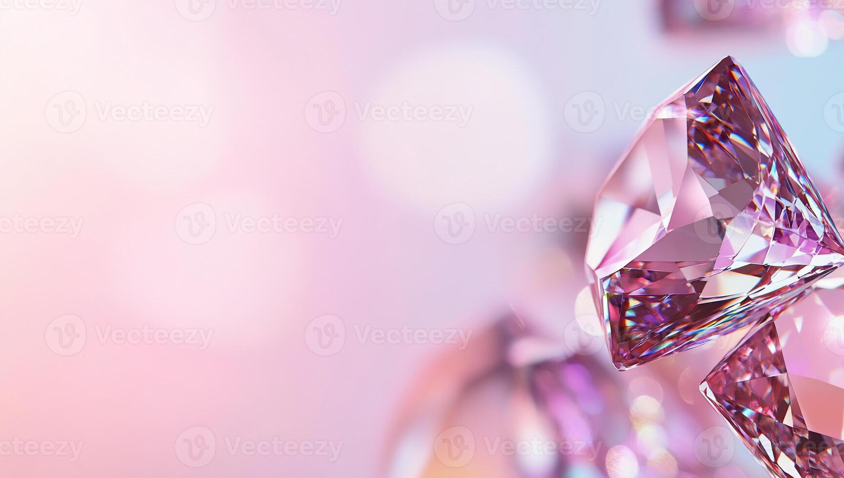 A close-up of sparkling pink diamonds against a soft, blurred background. photo