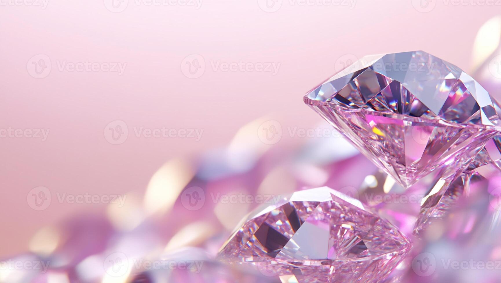 Close-up of sparkling pink diamonds on a soft gradient background. photo