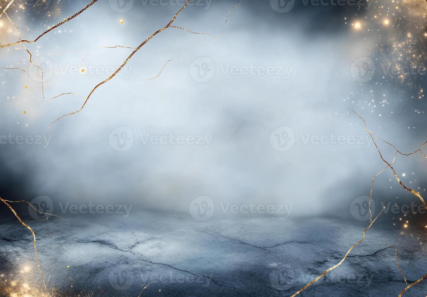 A misty, ethereal background with golden accents for creative use. photo