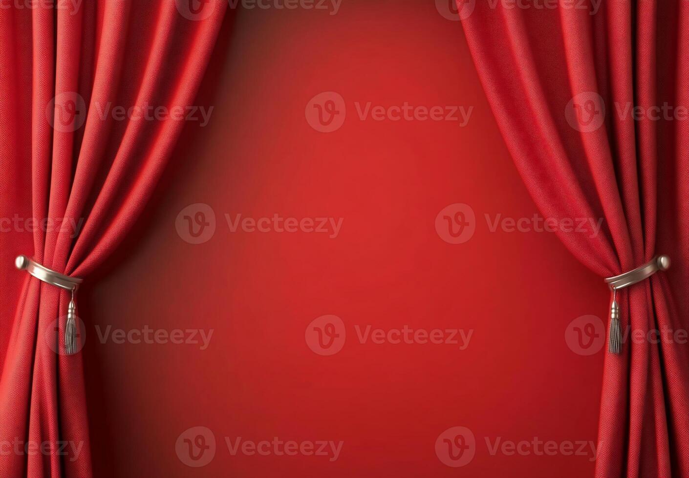 Red curtains framing a solid red background, creating a theatrical effect. photo