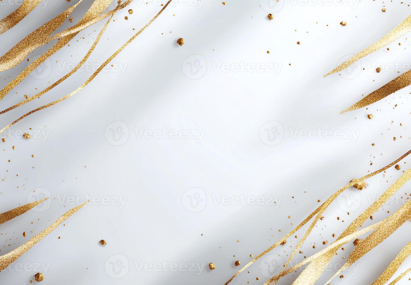 A minimalist background featuring golden ribbons and specks on a light surface. photo