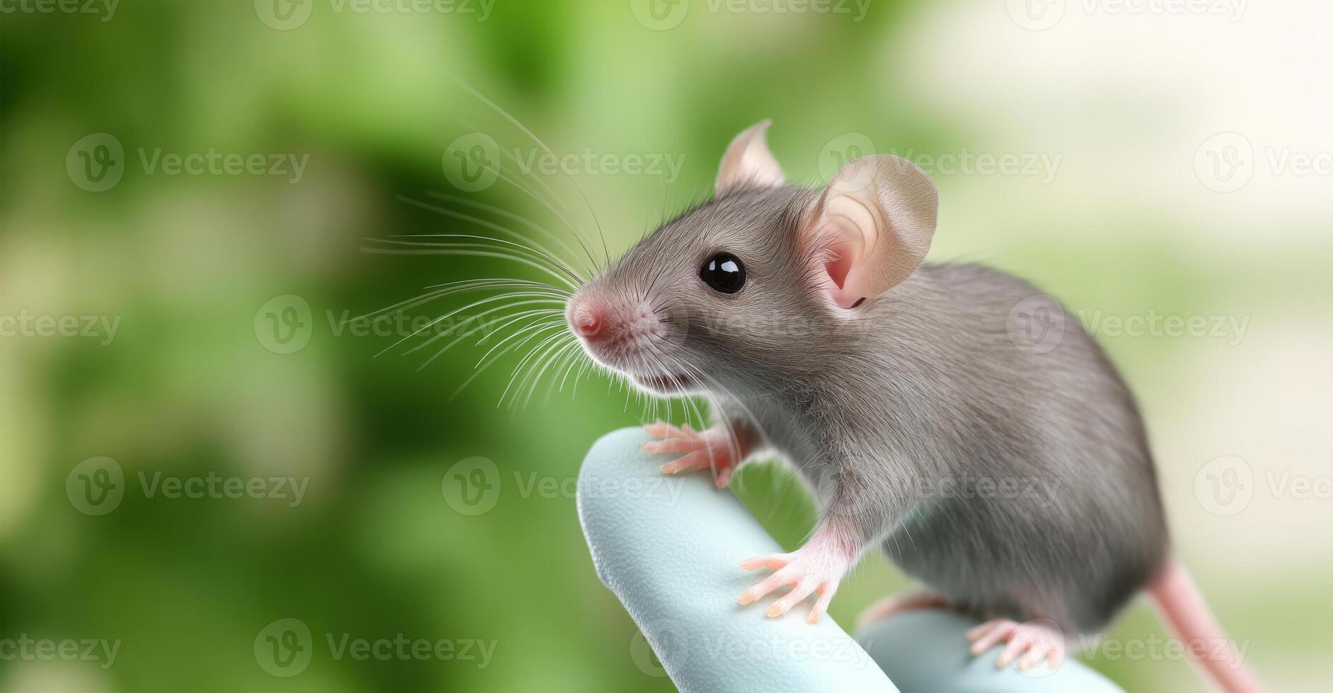 Mouse held gently in a gloved hand representing care for small animals in natural settings photo
