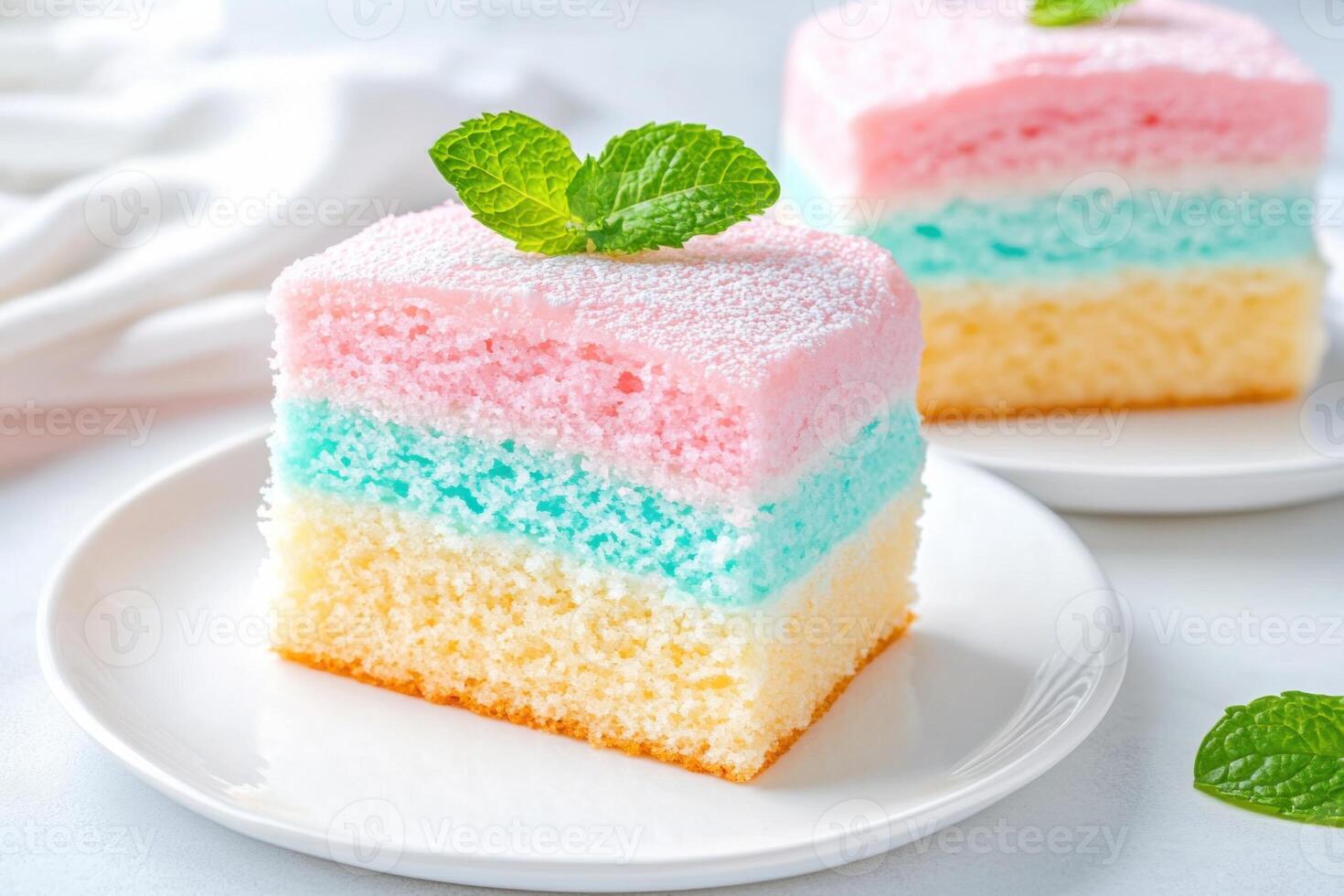 Delightful pastel cakes with turquoise layers and mint garnish perfect for celebrations or afternoon tea gatherings photo