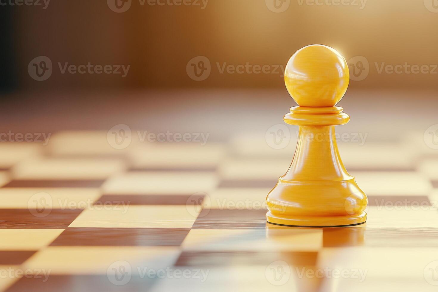 Minimalistic chessboard in dramatic lighting highlights a pawn move in close-up during an intense game session photo