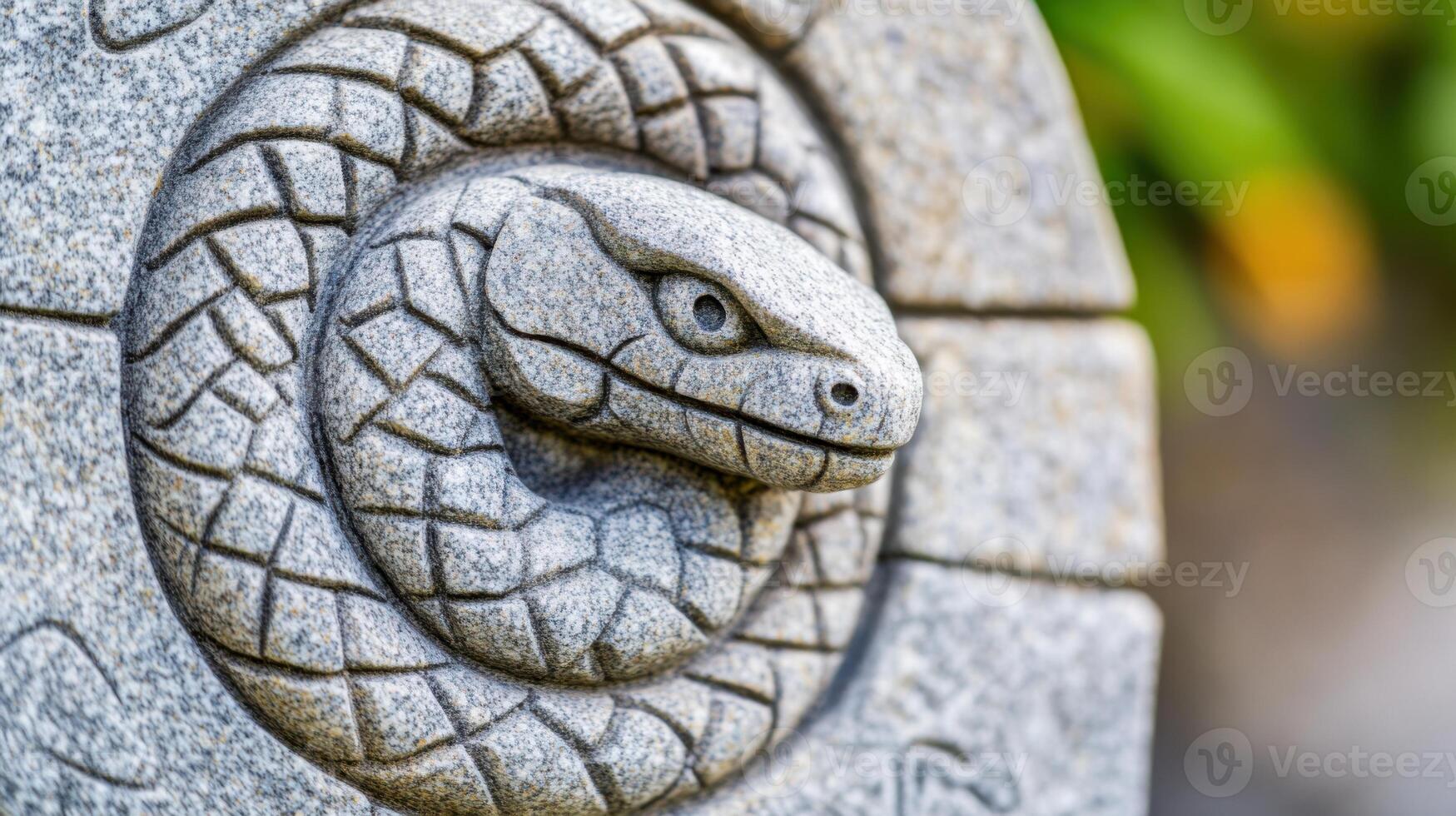 Symbol of the ouroboros carved in stone circles the eternal cycle of life and knowledge photo