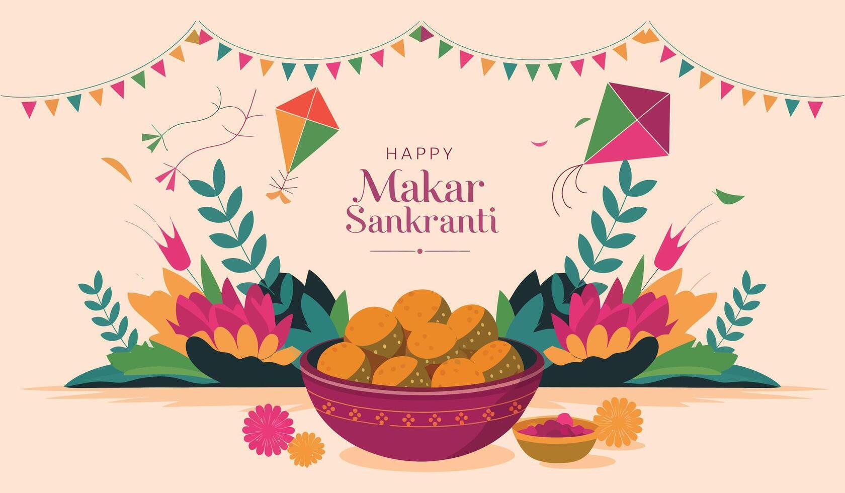 Festive Skies A Warm Flat Celebration of Makar Sankranti vector