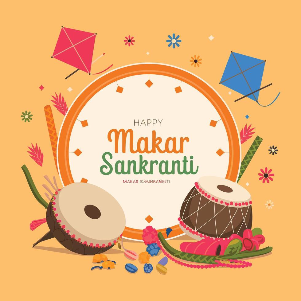 Makar Sankranti Splendor A Festive Flat Illustration vector