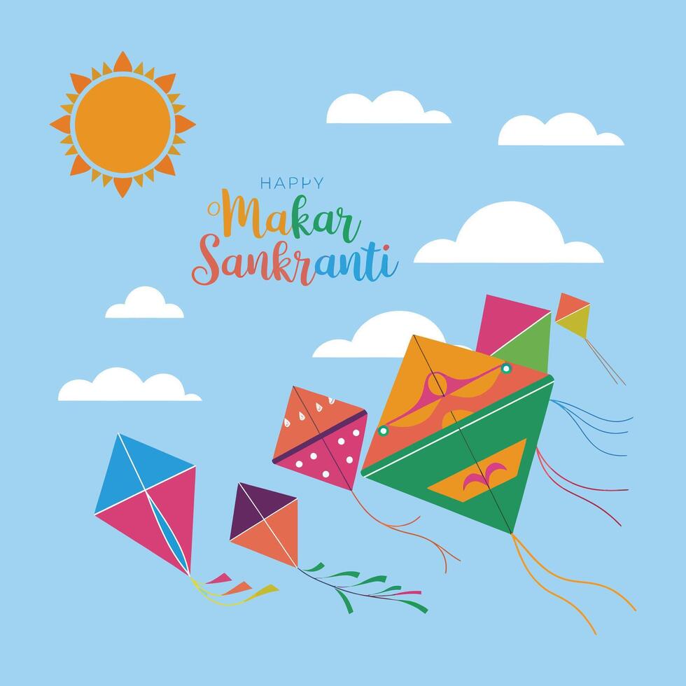 Kites in the Sky A Festive Flat Celebration of Makar Sankranti vector