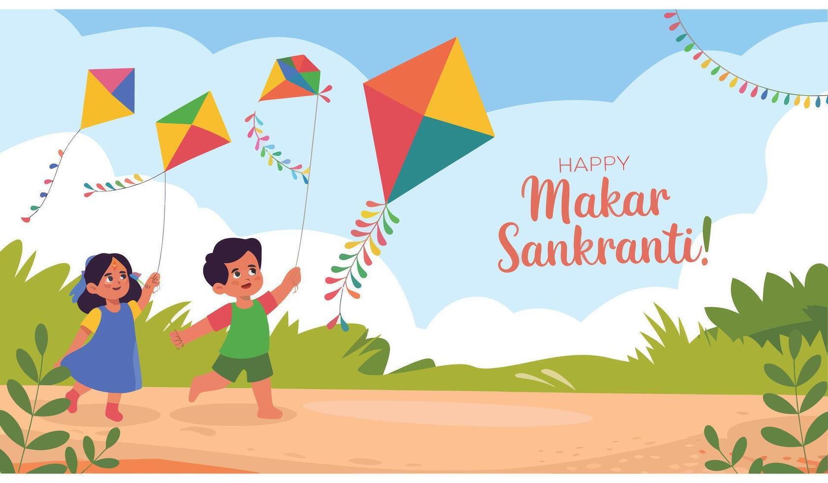 Kite-Flying Celebration A Festive Flat of Makar Sankranti vector