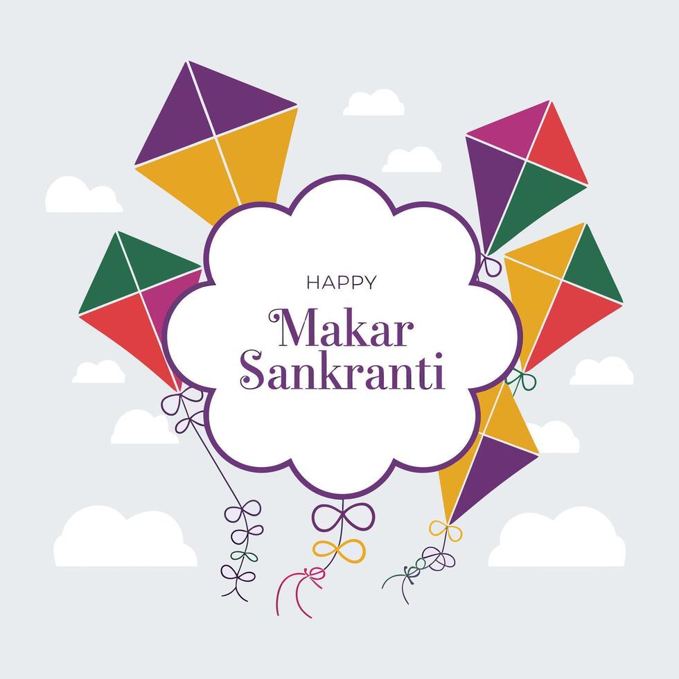 Kites and Clouds A Festive Flat Greeting for Makar Sankranti vector