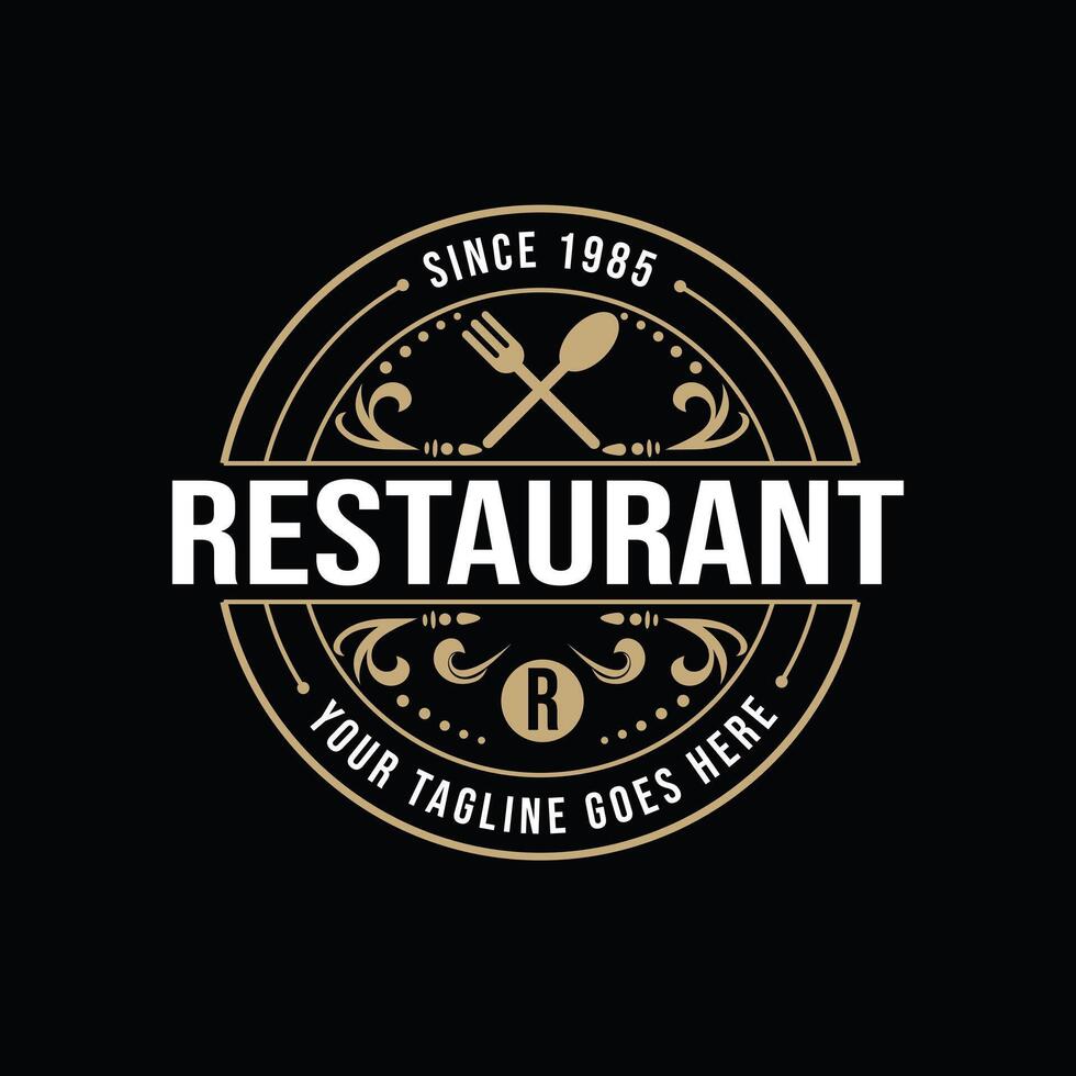 Retro Vintage Ornament Style Design, Retro Restaurant Typography Emblem Logo, Simple and Elegant Spoon Fork Line vector