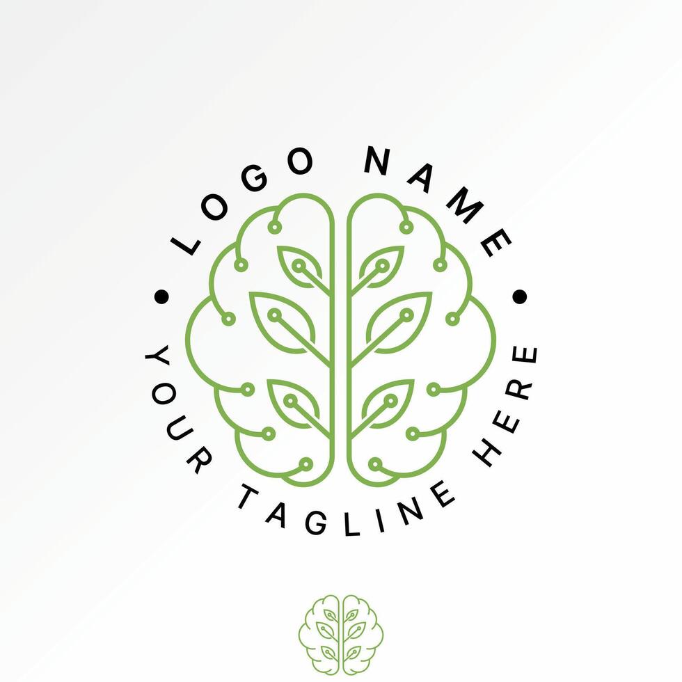 Logo design graphic concept creative premium stock image graphic two brain human head leaves plant nature to typography tech smart excellence vector