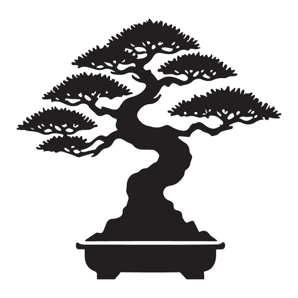 Bonsai Tree Silhouette in a Pot vector
