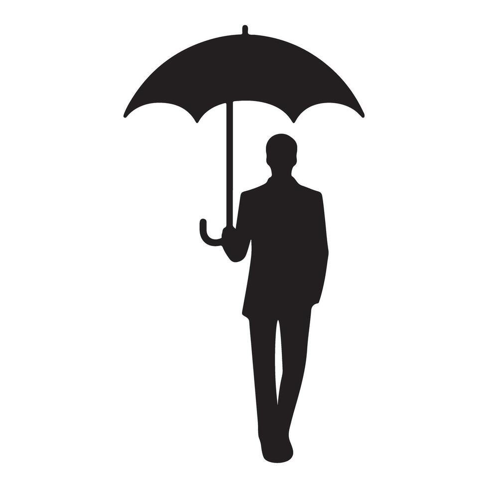 Silhouette Illustration of Businessman Holding an Umbrella vector