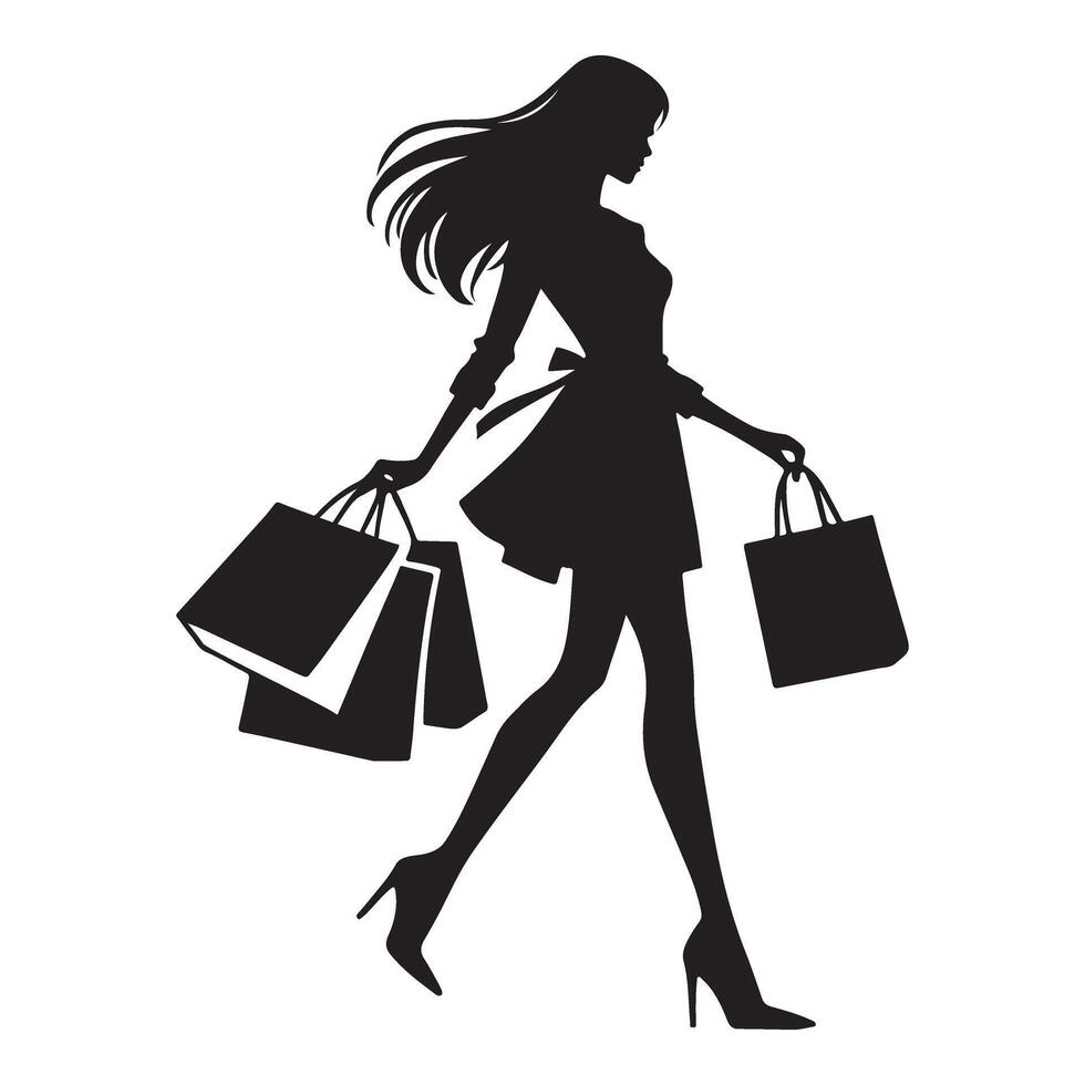 Silhouette of a Woman Walking with Shopping Bags vector