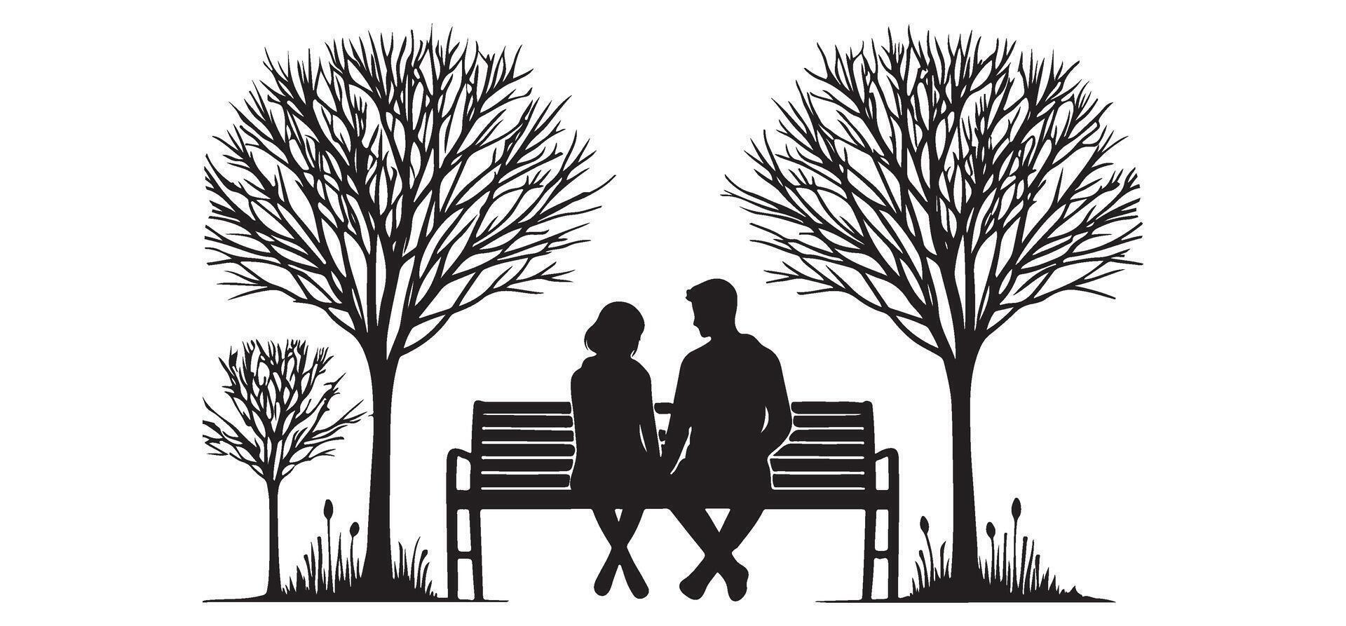 Silhouette of a Couple Holding Hands on a Bench vector