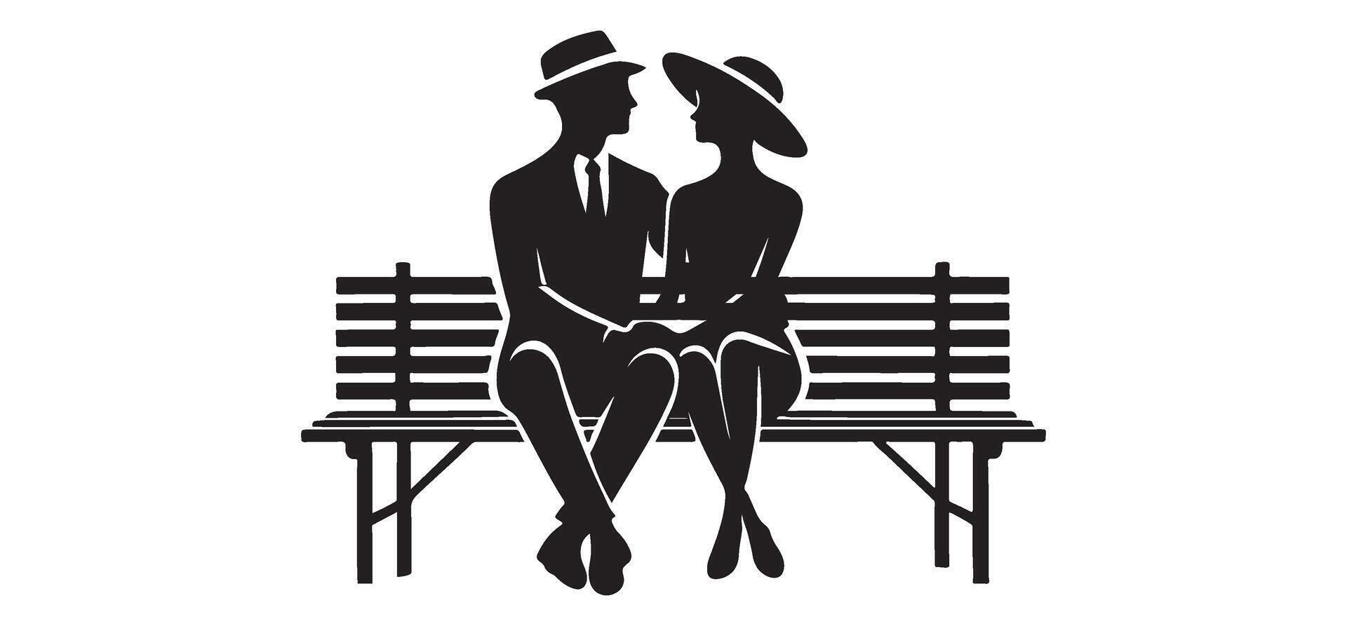 Silhouette of a Classic Couple on a Park Bench vector
