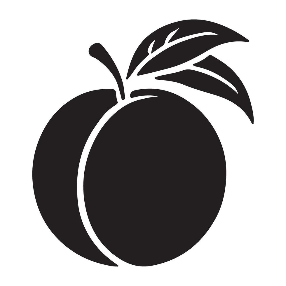 Peach Fruit Silhouette with Leaf Illustration vector