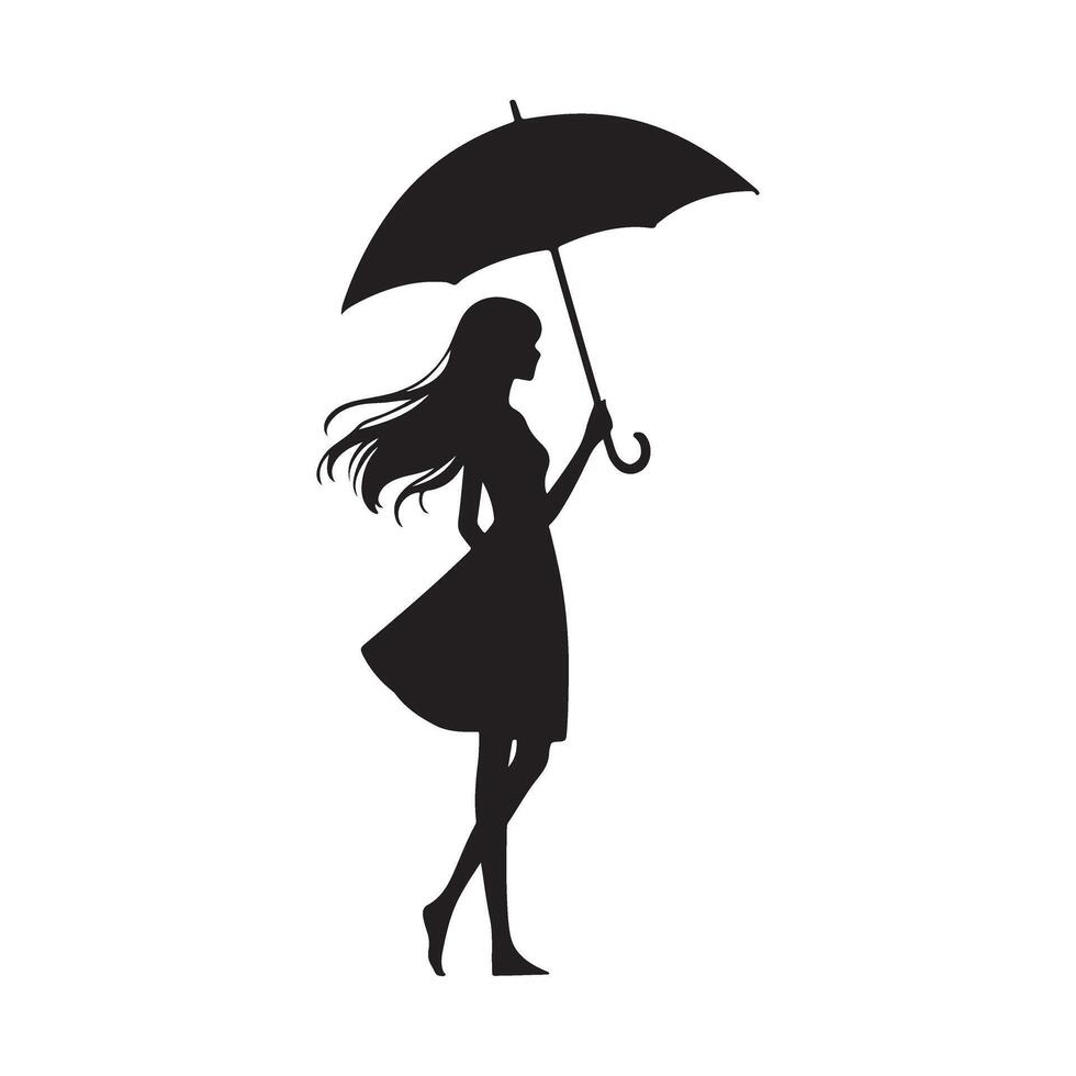 Elegant Silhouette of a Woman Walking with an Umbrella vector