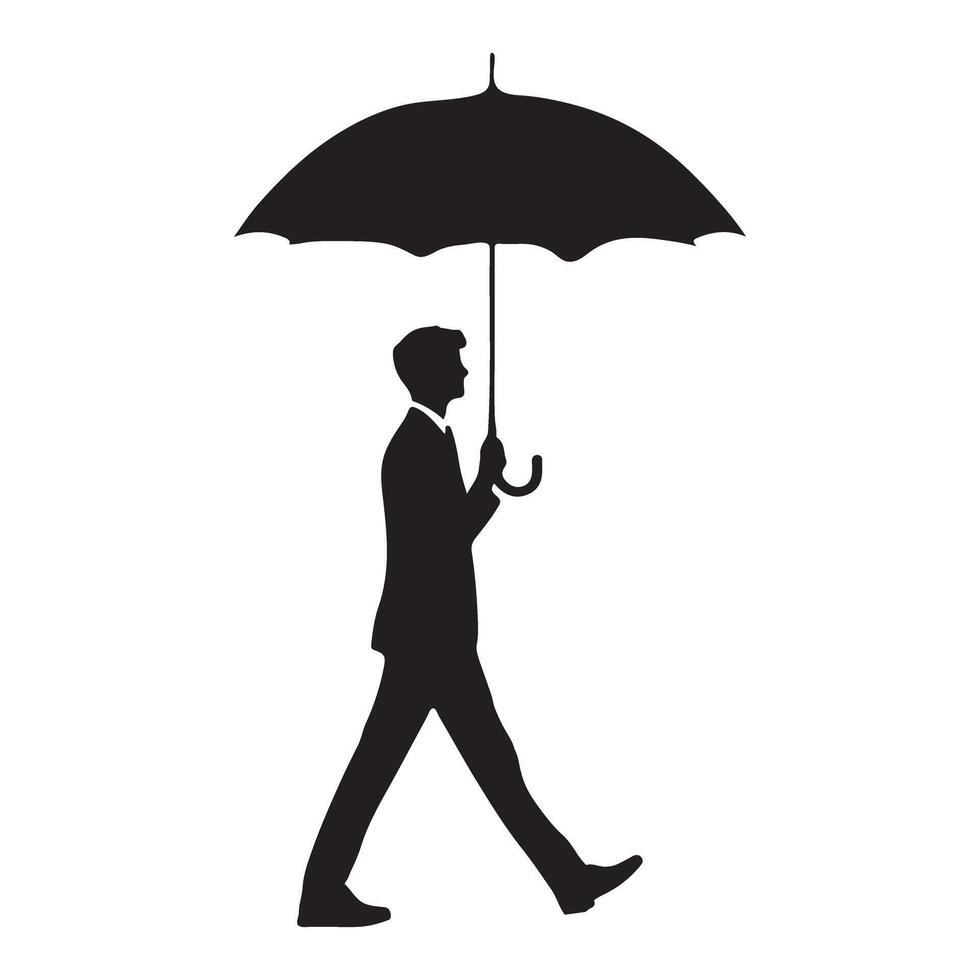 Silhouette of a Businessman Walking with Umbrella, Professional and Secure vector