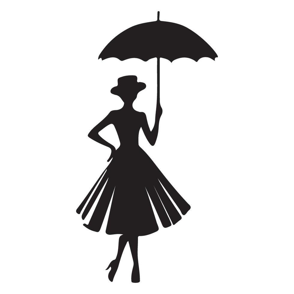 Elegant Woman Silhouette with Umbrella Illustration vector