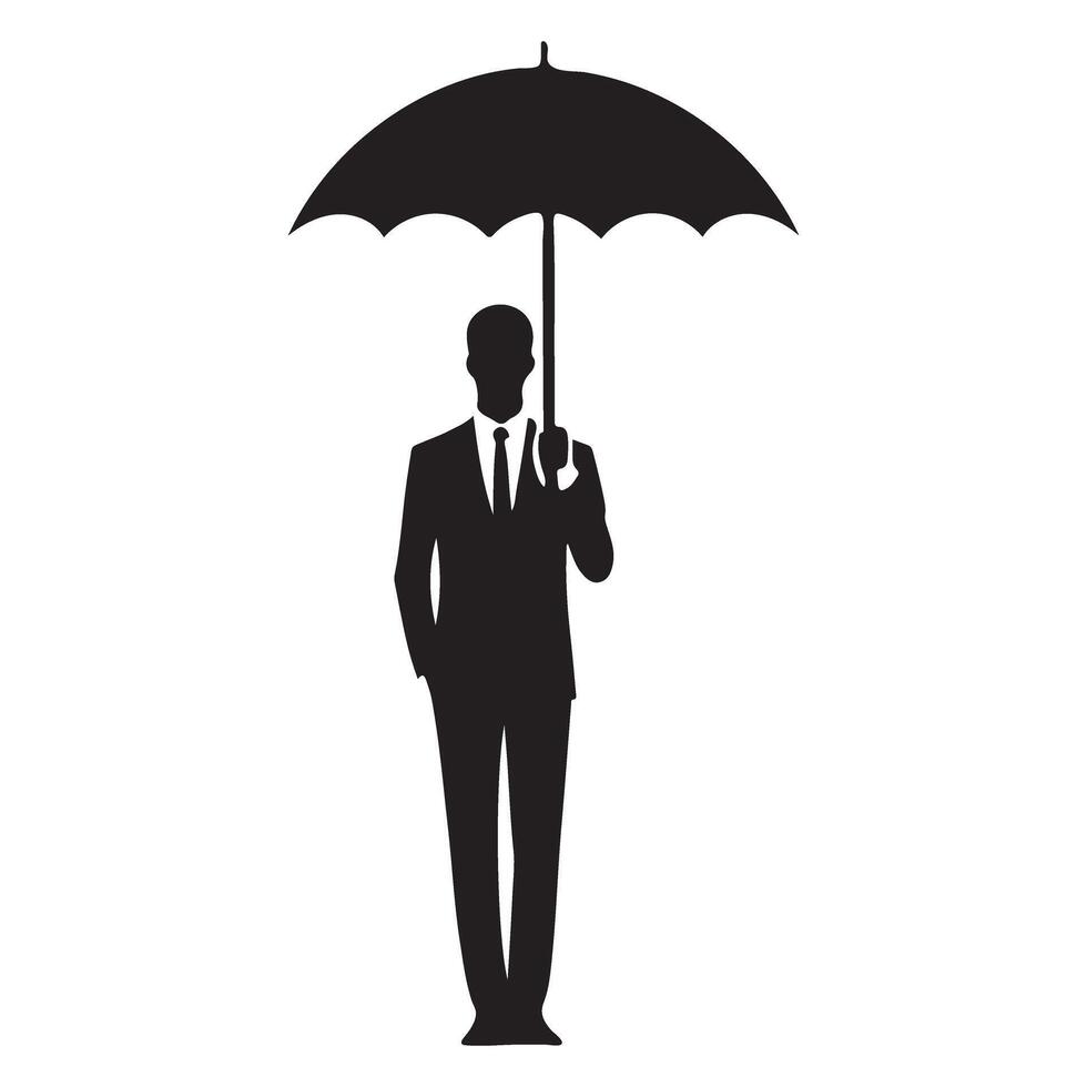 Businessman with Umbrella Silhouette Art vector