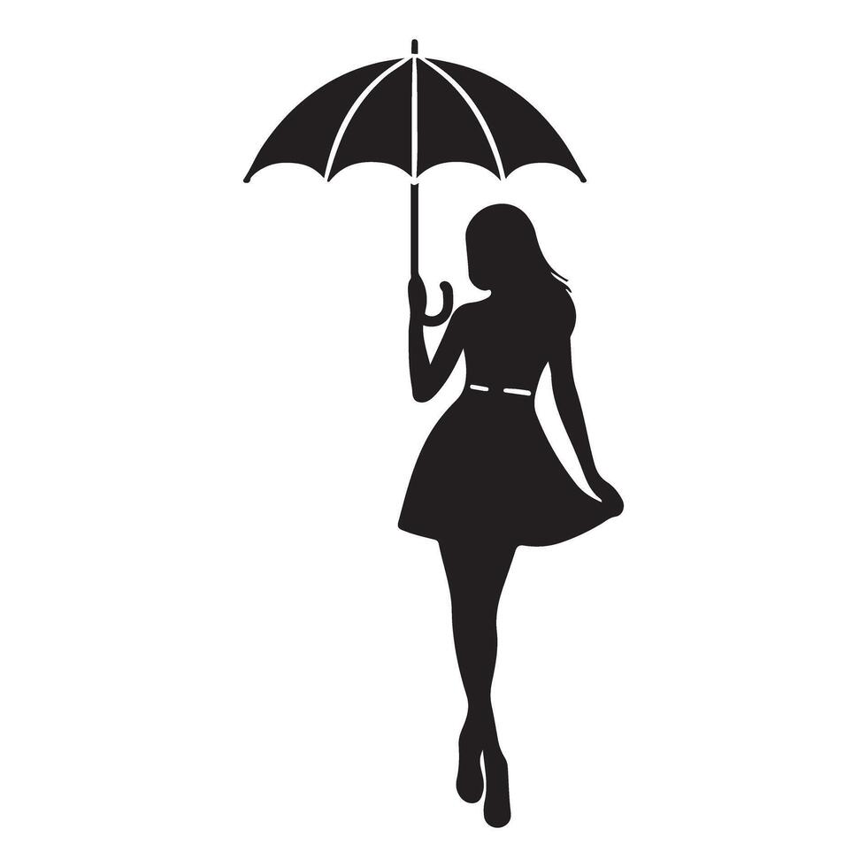 Silhouette Illustration of a Woman in a Dress Holding an Umbrella vector