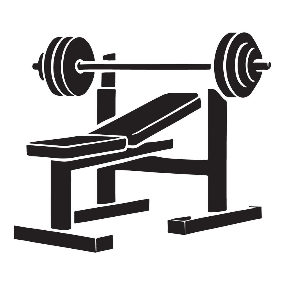 Weight Bench with Barbell Silhouette Illustration vector