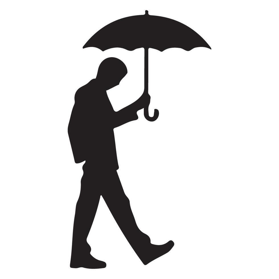Silhouette Illustration of a Man Walking with an Umbrella vector