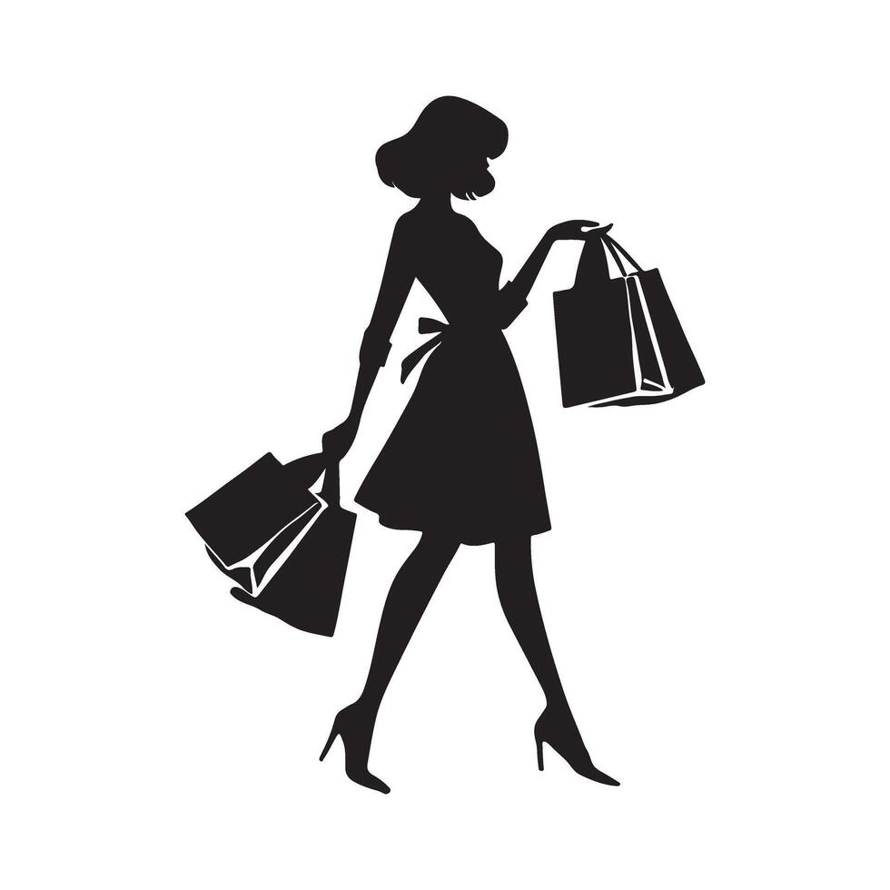 Stylish Woman Silhouette Shopping Illustration vector