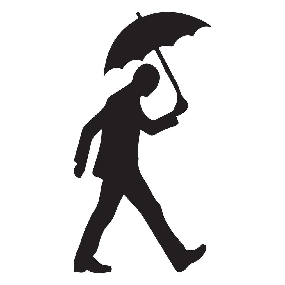 Walking Businessman with Umbrella Silhouette Illustration for Business Concepts vector