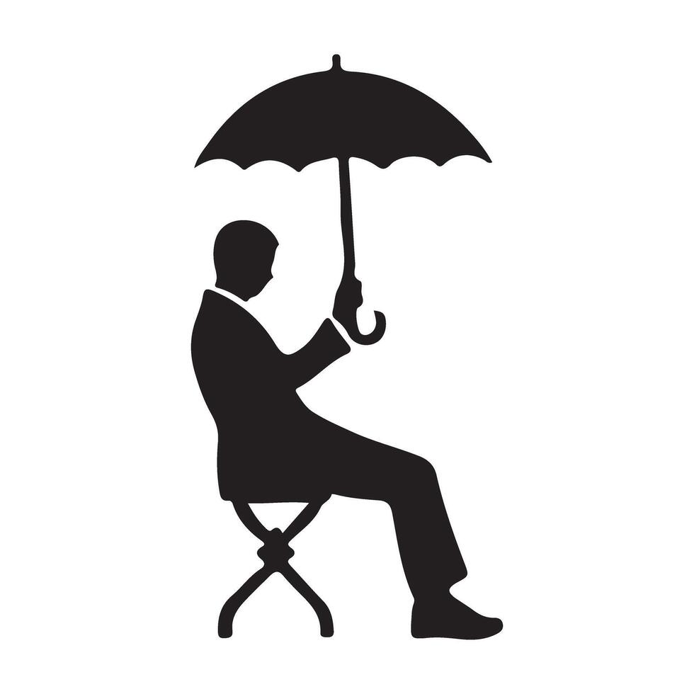 Silhouette Illustration of Businessman Sitting with Umbrella vector