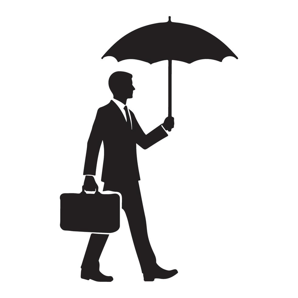 Silhouette Illustration of Walking Businessman with Umbrella vector