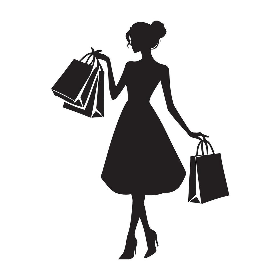 Silhouette of a Woman with Shopping Bags vector