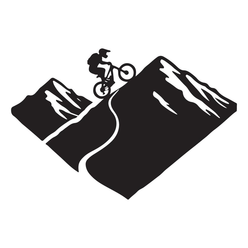 Mountain Biker Silhouette on a Mountain Trail vector