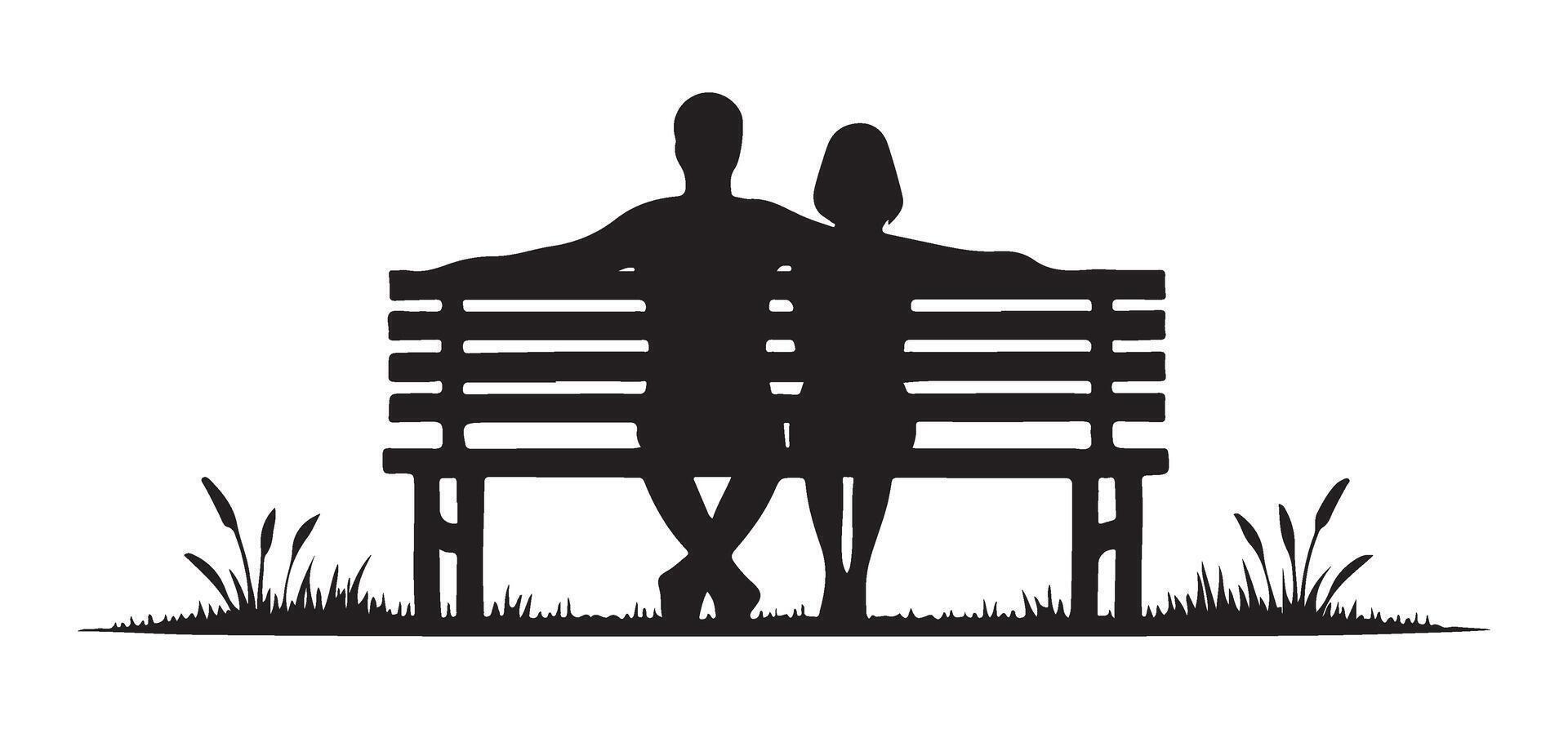 Silhouette of a Couple Relaxing on a Park Bench vector