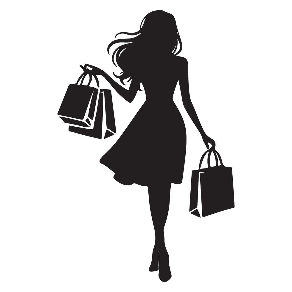 Elegant Woman Silhouette Carrying Shopping Bags vector