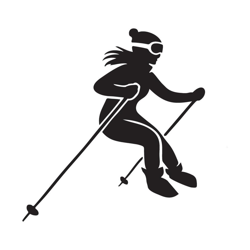 Silhouette of a Female Skier in Action vector