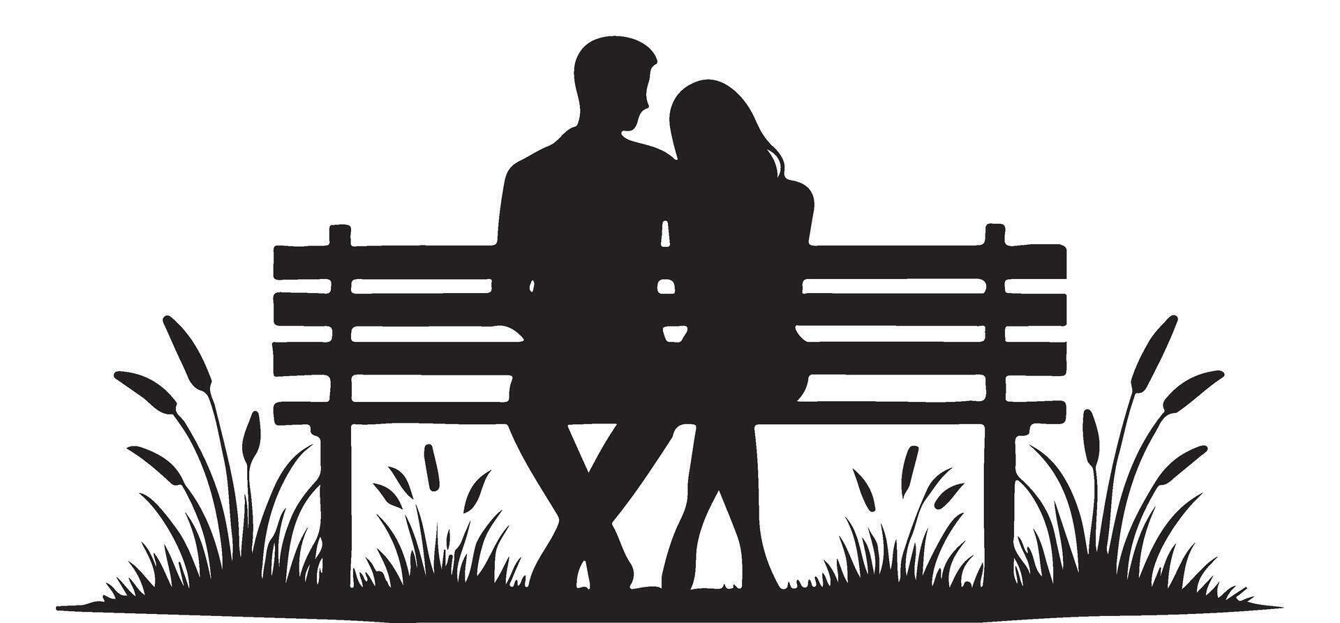 Romantic Couple Silhouette on a Park Bench vector