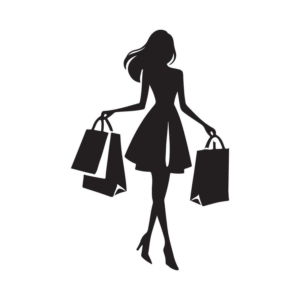 Elegant Woman Silhouette with Shopping Bags vector