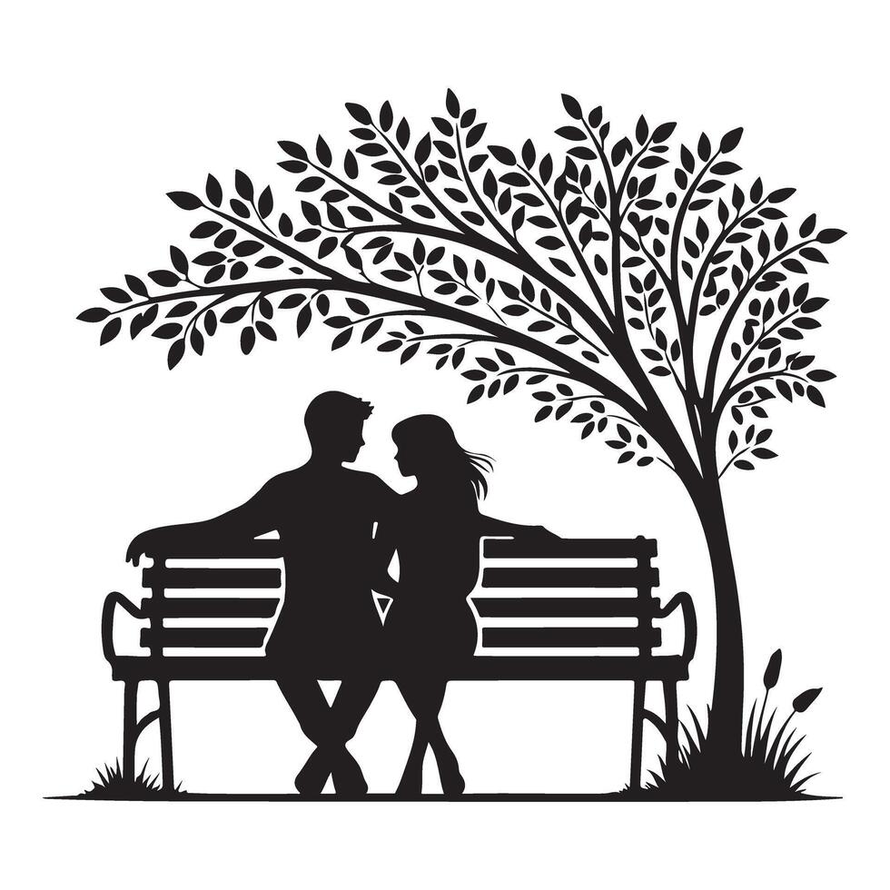 Romantic Couple Silhouette on a Park Bench vector