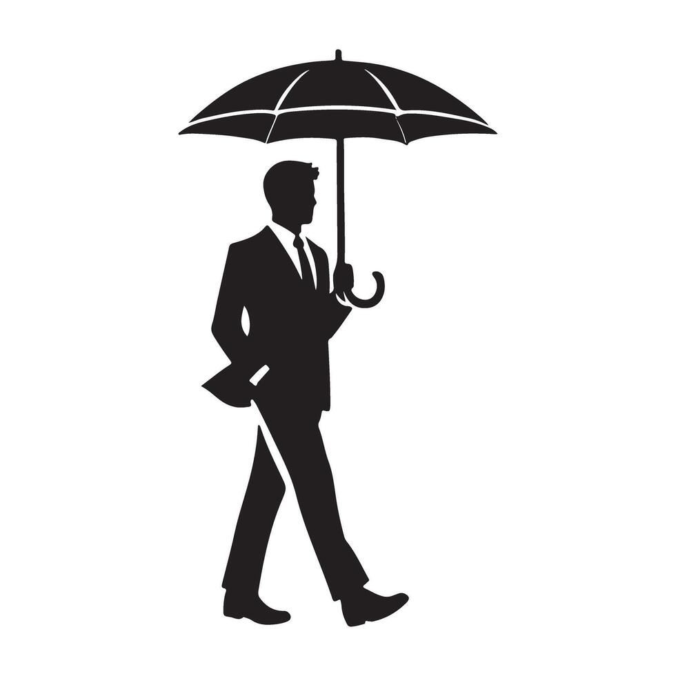 Silhouette of a Businessman Walking with an Umbrella vector