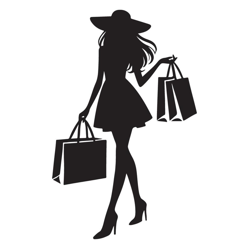 Elegant Woman Silhouette with Shopping Bags vector