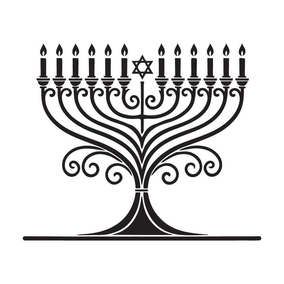 Menorah Silhouette with Star of David Illustration vector