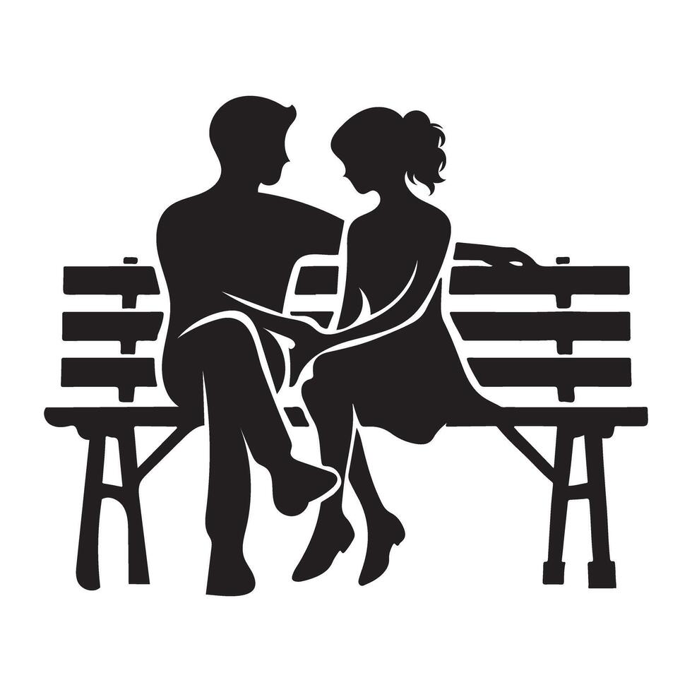 Silhouette Illustration of a Couple Sitting on a Bench vector