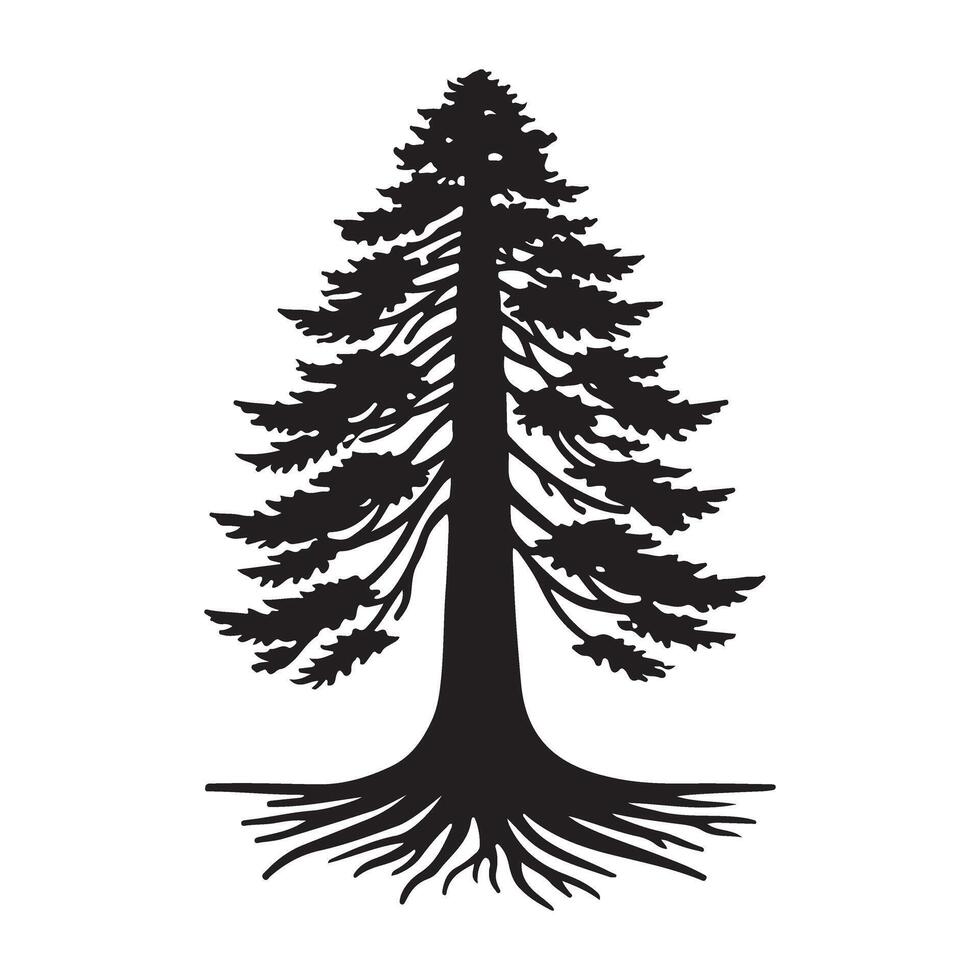 Detailed Silhouette of a Majestic Redwood Tree vector