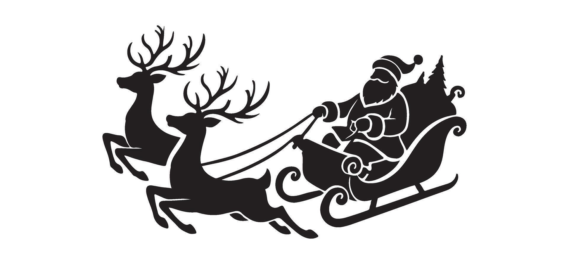Santa Claus in His Sleigh with Two Reindeer Silhouette vector
